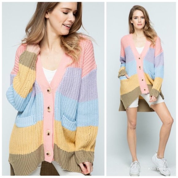 Multi Stripe Relaxed Fit Button Down Cardigan! - Picture 2 of 2
